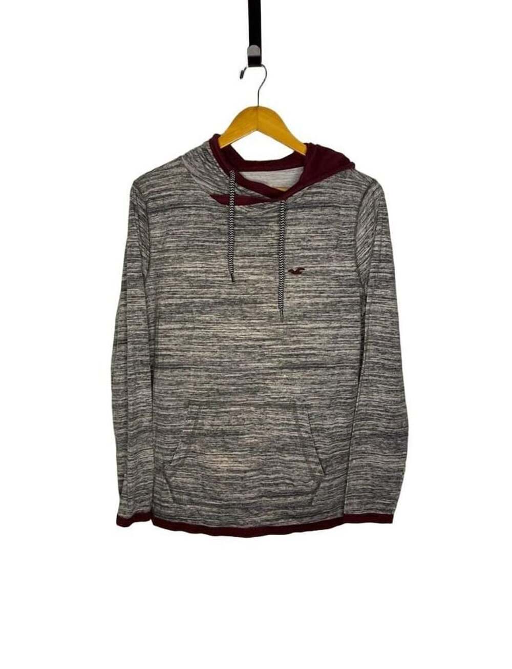 Hollister Hoodie Size S Gray Burgundy Stripe Pullover